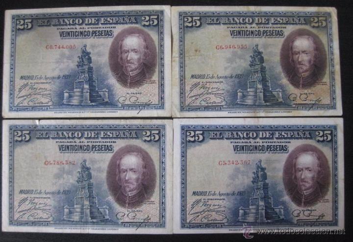 Billetes espa&ntilde;oles: 25 PESETAS 1928 CALDERON DE LA BARCA SERIE C - 4 BILLETES