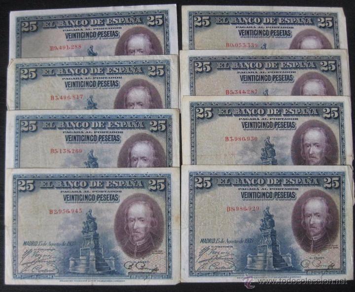 Billetes espa&ntilde;oles: 25 PESETAS 1928 CALDERON DE LA BARCA SERIE B - 8 BILLETES