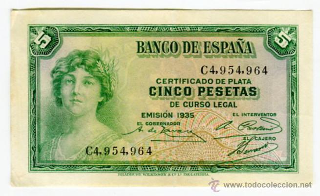 Billetes espa&ntilde;oles: 5 PESETAS REPUBLICA ESPA&Ntilde;OLA EMISION 1935 SERIE C