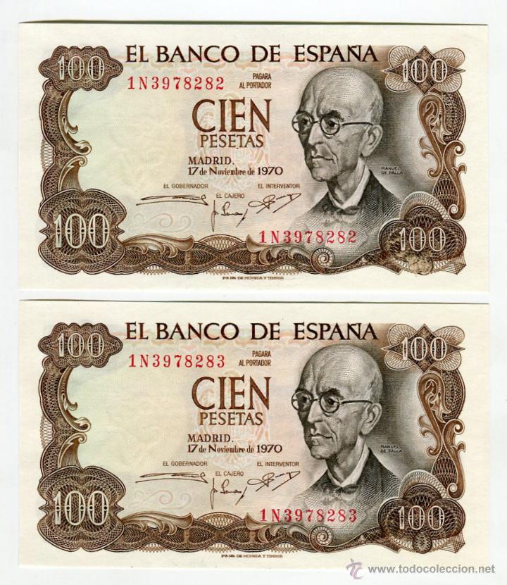 Billetes espa&ntilde;oles: PAREJA CORRELATIVA CIEN (100)PESETAS MADRID 17 DE NOVIEMBRE DE 1970 S/C PLANCHA