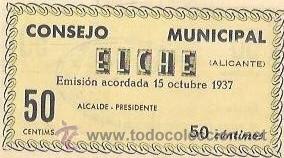 Billetes espa&ntilde;oles: BILLETE DE 50 CENTIMOS. 1937. ELCHE - Foto 1