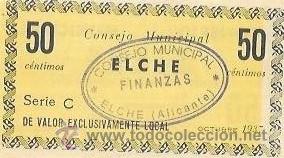 Billetes espa&ntilde;oles: BILLETE DE 50 CENTIMOS. 1937. ELCHE - Foto 2