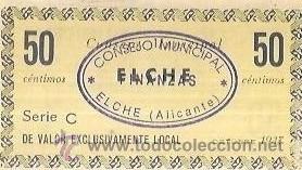 Billetes espa&ntilde;oles: BILLETE DE 50 CENTIMOS. 1937. ELCHE - Foto 2