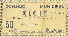 Billetes espa&ntilde;oles: BILLETE DE 50 CENTIMOS. 1937. ELCHE - Foto 1
