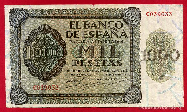 BILLETE 1000 PESETAS 1936 , MBC , SERIE C , T033 (Numismática - Notafilia - Billetes Españoles)