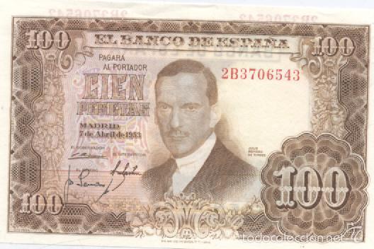 Spanische Banknoten: 100 PESETAS- 07-04-1953-SC