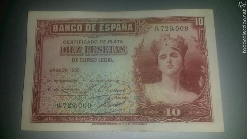 Billetes espa&ntilde;oles: 10 PESETAS 1935 EBC CERTIFICADO DE PLATA