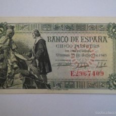 Billetes españoles: BILLETE 5 PESETAS MADRID 15 JUNIO 1945 E2967409