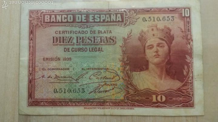 Billetes espa&ntilde;oles: 10 PESETAS 1935 SIN SERIE