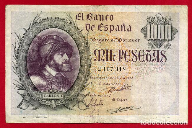 Billetes españoles: BILLETE 1000 PESETAS OCTUBRE 1940 , EBC , SIN SERIE , ORIGINAL, T318 - Foto 1 - 66935114