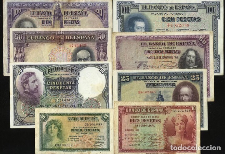 Billetes espa&ntilde;oles: Lote 8 billetes estado espa&ntilde;ol 1925 / 1935 ref 975 - Foto 1