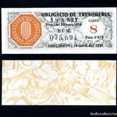 Billetes españoles: CATALUÑA BILLETE OBLIGACION DE 6,875 PESTAS AÑO 1936 SERIE 075694 (GUERRA CIVIL ESPAÑOLA)CUPO 8. Lote 76734747