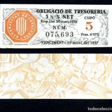 Billetes españoles: CATALUÑA BILLETE OBLIGACION DE 6,875 PESTAS AÑO 1936 SERIE 075693 (GUERRA CIVIL ESPAÑOLA)CUPO 5. Lote 77115397