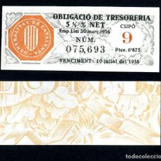 Billetes españoles: CATALUÑA BILLETE OBLIGACION DE 6,875 PESTAS AÑO 1936 SERIE 075693 (GUERRA CIVIL ESPAÑOLA)CUPO 9. Lote 77115537