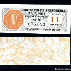 Billetes españoles: CATALUÑA BILLETE OBLIGACION DE 6,875 PESTAS AÑO 1936 SERIE 075693 (GUERRA CIVIL ESPAÑOLA)CUPO 11. Lote 77115593