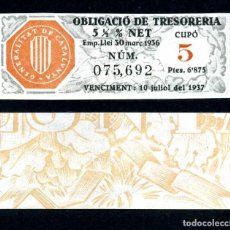 Billetes españoles: CATALUÑA BILLETE OBLIGACION DE 6,875 PESTAS AÑO 1936 SERIE 075692 (GUERRA CIVIL ESPAÑOLA)CUPO 5. Lote 77115937