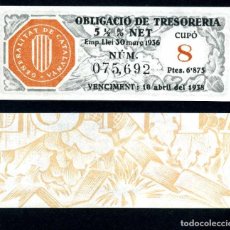 Billetes españoles: CATALUÑA BILLETE OBLIGACION DE 6,875 PESTAS AÑO 1936 SERIE 075692 (GUERRA CIVIL ESPAÑOLA)CUPO 8. Lote 77116057