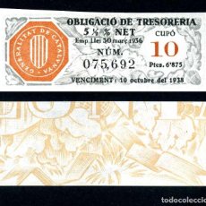 Billetes españoles: CATALUÑA BILLETE OBLIGACION DE 6,875 PESTAS AÑO 1936 SERIE 075692 (GUERRA CIVIL ESPAÑOLA)CUPO 10. Lote 77116117