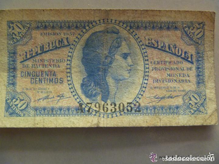 Billetes espa&ntilde;oles: GUERRA CIVIL - REPUBLICA : BILLETE DE 50 CENTIMOS , EMISION DE 1937.