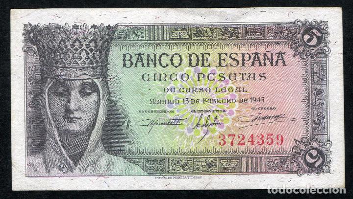 Billetes espa&ntilde;oles: 5 Pesetas 1943 - SIN SERIE - Practicamente SIN CIRCULAR - Foto 1