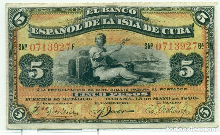 Billetes espa&ntilde;oles: 5 PESOS DE LA ISLA DE CUBA CON VI&Ntilde;ETA - Foto 1