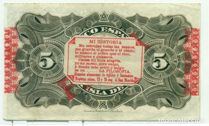 Billetes espa&ntilde;oles: 5 PESOS DE LA ISLA DE CUBA CON VI&Ntilde;ETA - Foto 2
