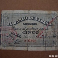 Billetes españoles: 5 PESETAS DEL BANCO DE SANTANDER LIBRADO POR EL BANCO DE SANTANDER
