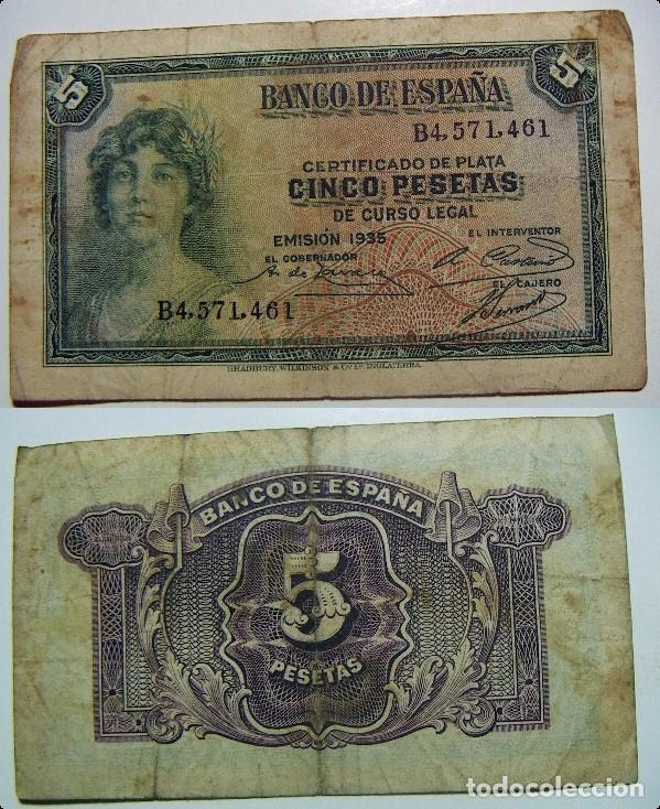 billete de 5 pesetas año 1935 serie b circulado - Comprar Billetes