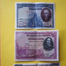 Billetes españoles: OFERTA LOTE 3 BILLETES GUERRA CIVIL REPUBLICA ESPAÑOLA 1925 1928 VELAZQUEZ FELIPE II CALDERÓN BARCA. Lote 105595527
