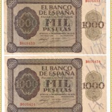 Billetes españoles: PAREJA 1000 PESETAS 1936. SERIE B. LUJO. Lote 54256385