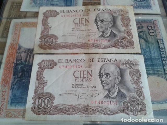 Spanische Banknoten: 2 BILLETES 100 PESETAS 1970 CONSECUTIVOS  SERIE N&ordm;  6 T 4674138 Y 6 T 4674139