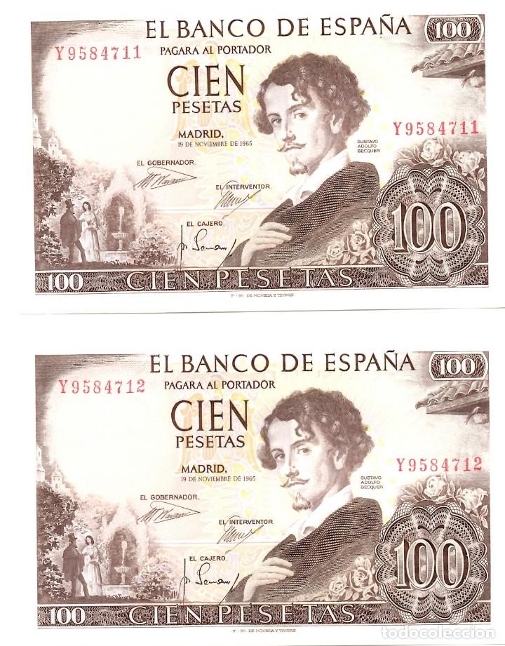 Billetes espa&ntilde;oles: Pareja plancha de 1965, Gustabo Adolfo Becquer. Letra Y