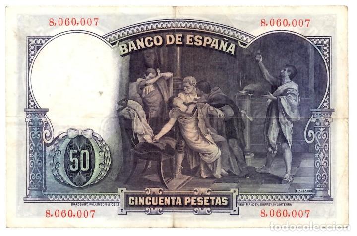 Billetes espa&ntilde;oles: 50 pesetas del 1931. - Foto 2
