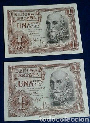 Spanish Banknotes: 2 billetes de 1 peseta Marqu&eacute;s de Santa Cruz SC