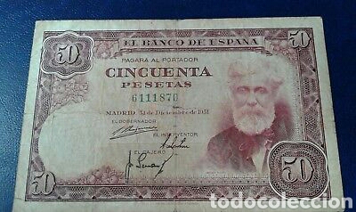 Notas espanholas: Billete 50 PESETASDE 1951 sin serie