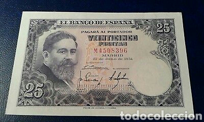 Notas espanholas: Billete 25 PESETASDE 1954 SC