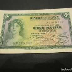 Billetes españoles: 5 PESETAS DE 1935 SERIE A-682 RARO. Lote 132111650
