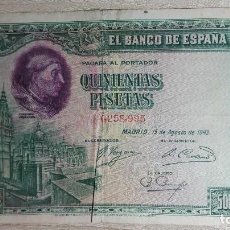 Billetes españoles: BILLETE 500 PESETAS ESPAÑA CARDENAL CISNEROS ¡¡15-08-1943¡¡ORIGINAL 1928 MODIF.ÉPOCA.ÚNICO.MUY RARO.