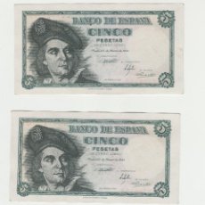 Billetes españoles: 5 PESETAS- 5 DE MARZO DE 1948-PARAJA CORRELATIVA-SC-