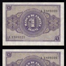 Billetes españoles: PAREJA CORRELATIVA DE ABRIL DE 1938, SERIE A,SIN CIRCULAR/PLANCHA. Lote 144065278