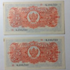 Billetes españoles: ESPAÑA, 5 PESETAS DE 1937. PAREJA S/C. Lote 144503146