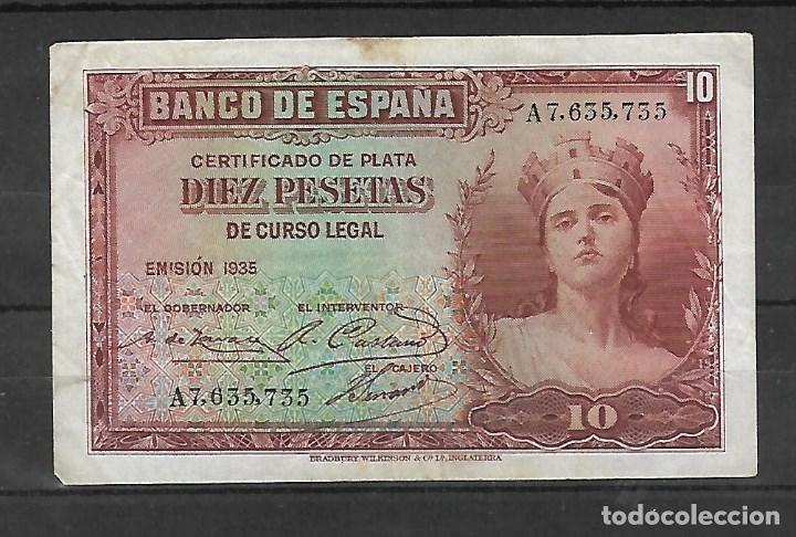 Banconote spagnole: S-BILLETE DE 10 PESETAS EMISION DE 1935 SERIE A 7 - EN MUY BUEN ESTADO DE CONSERVACION