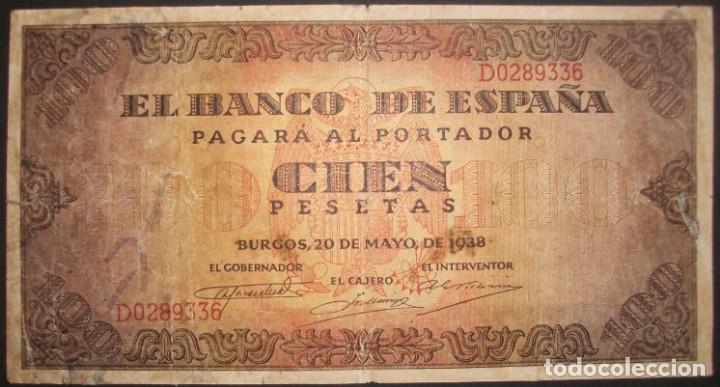 Billetes espa&ntilde;oles: 100 Pesetas. 20 Mayo 1938. Serie D. MBC-