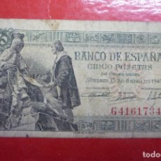 Billetes españoles: ESTADO ESPAÑOL. BILLETE DE 5 PESETAS EMISIÓN MADRID 1945. CIRCULADO. SERIE 'G'
