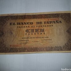Billetes españoles: AUTENTICO BILLETE DE 100 PESETAS DEL AÑO 1938. Lote 148640434