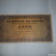 Billetes españoles: AUTENTICO BILLETE DE 100 PESETAS DEL AÑO 1938. Lote 148647777