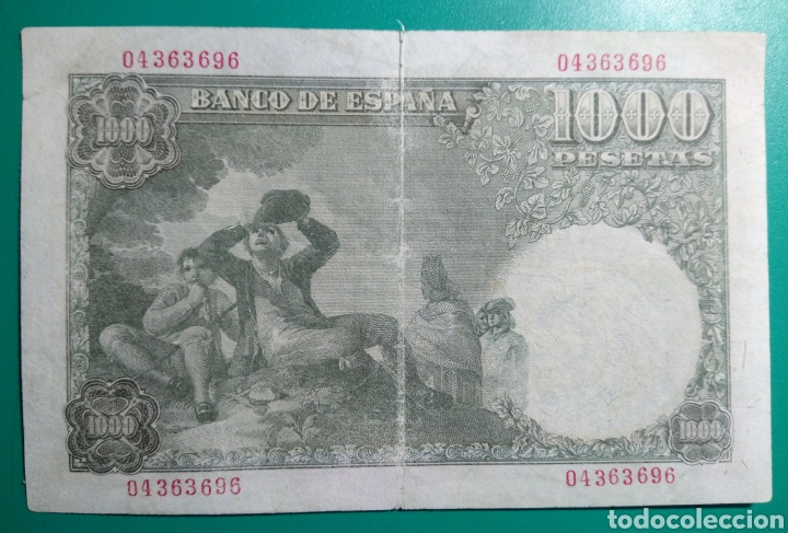 Billetes espa&ntilde;oles: 1000 Pesetas. 1949. Sin Serie. - Foto 2