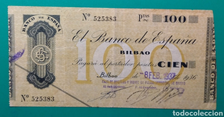 Billetes espa&ntilde;oles: 100 Pesetas Bilbao. 1936. - Foto 1