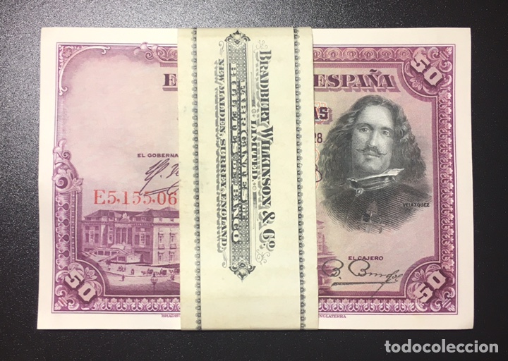 Billetes espa&ntilde;oles: 50 pesetas 1928 &uacute;ltima serie E plancha de taco ref E5as - Foto 1