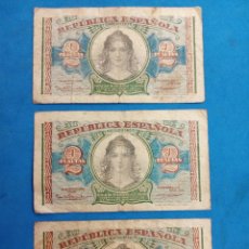 Billetes españoles: 3 BILLETES DE 2 PESETAS DE LA REPUBLICA ESPAÑOLA , AÑO 1938
